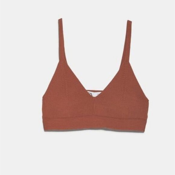 ZARA Ribbed Knit Bralette Rust Small - Picture 1 of 5